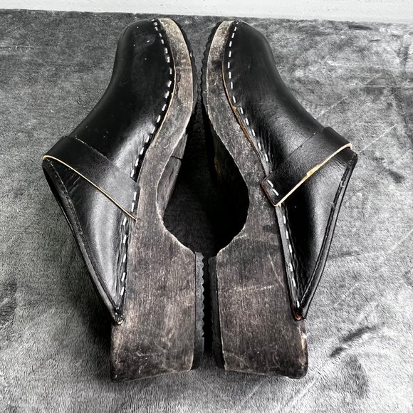 Vintage Nowa Li Anatomisk Swedish Clogs Black Leather size 10 Women 41 Wood - Picture 5 of 8